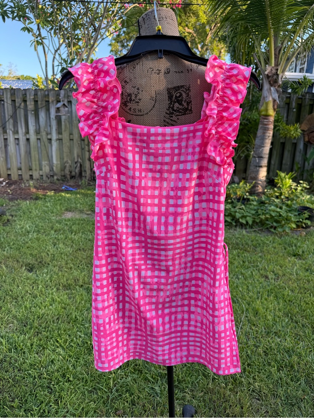 Lilly Pulitzer Hot Pink Gingham Ruffle romper size 4 EUC